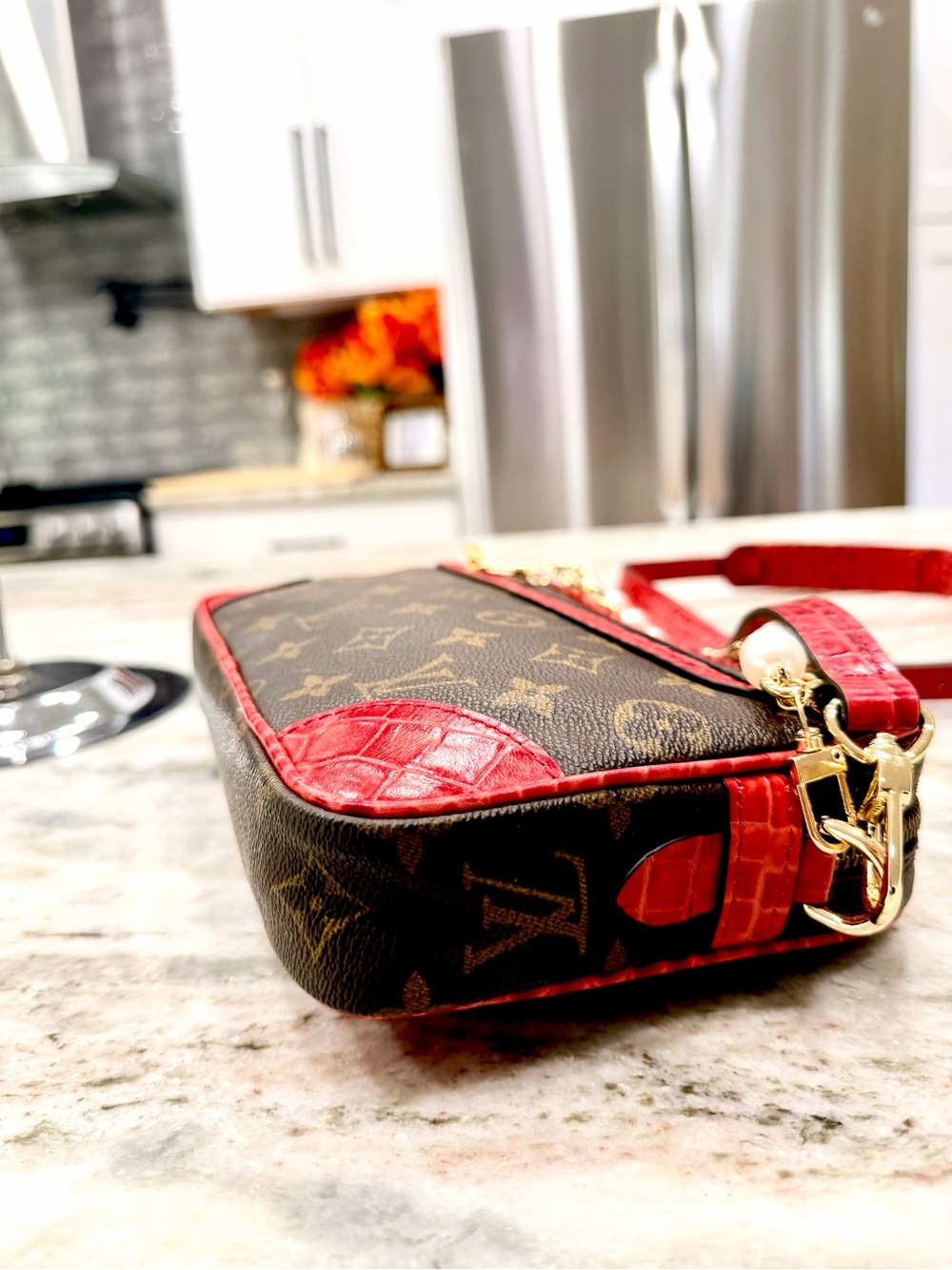 Louis Vuitton Authentic Monogram Custom Crossbody w/Crocodile Embossed Leather - Picture 6 of 14